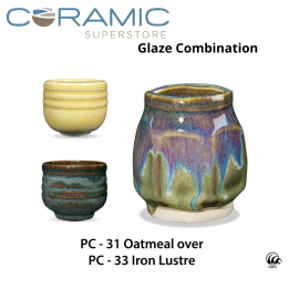 Oatmeal PC-31 over Iron Lustre PC-33 Pottery Cone 5 Glaze Combination Oatmeal PC-31 over Iron Lustre PC-33 Pottery Cone 5 Glaze Combination